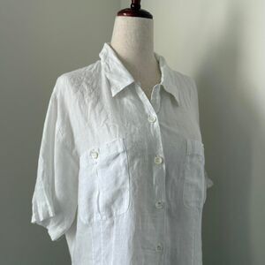 Irish Linen White Button Down Top Size 12